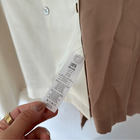 Lunya Silk-Blend Two-Tone Button-Up Shirt - Colorblock, Relaxed Fit, Medium - Picture 3 of 6